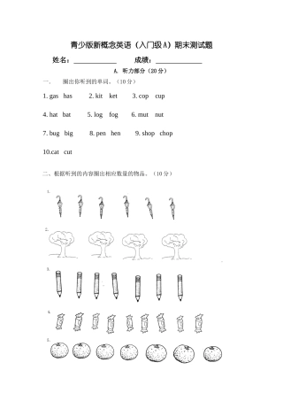 青少版新概念英语（入门级A）期末测试题