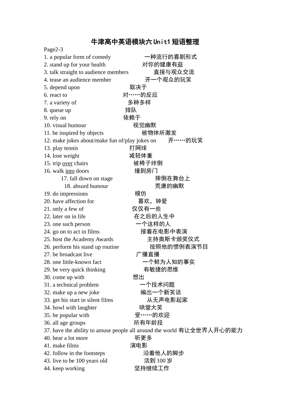 牛津高中英语模块六Unit1短语整理_第1页