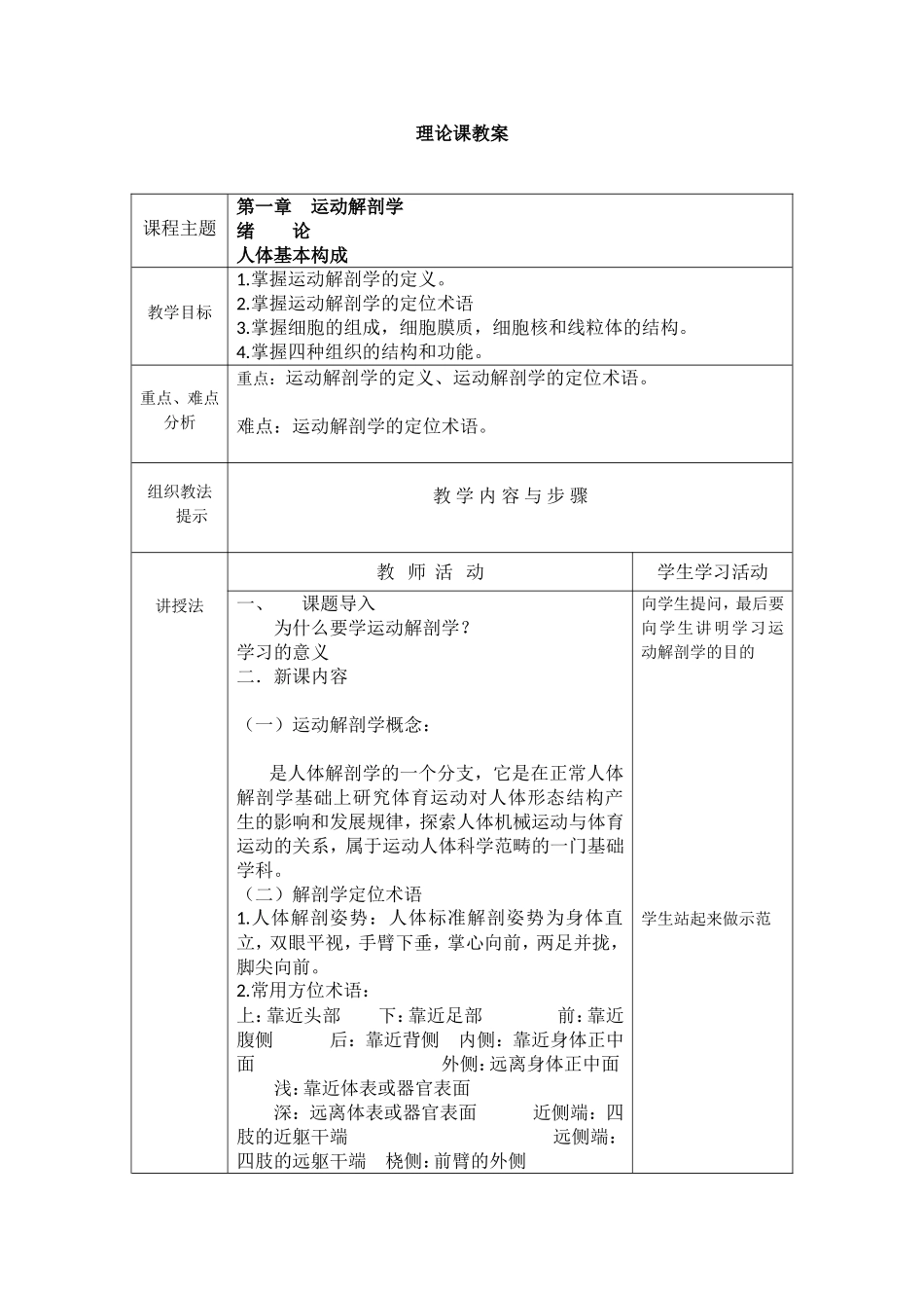 运动解剖学 理论课教案_第1页