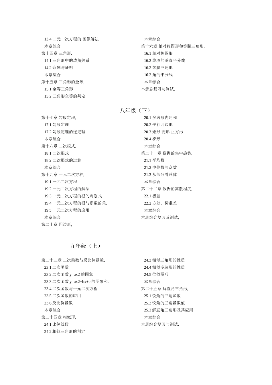 七年级到九年级数学目录_第2页