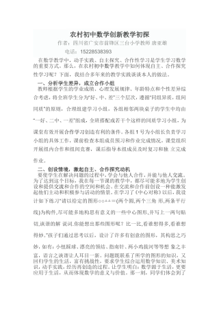 农村初中数学创新教学初探