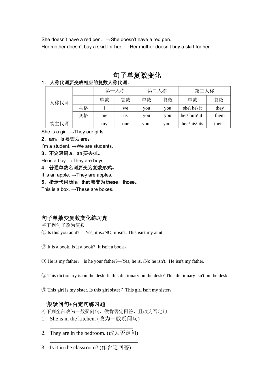 七年级英语上一般疑问句（一般现在时）_第2页