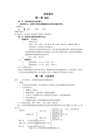 组胚重点  重点知识梳理汇总