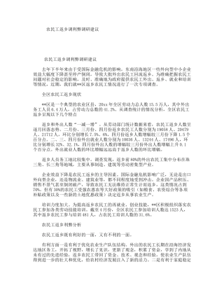 农民工返乡调利弊调研建议