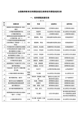 全国教师教育优秀课程资源及推荐使用课程资源目录