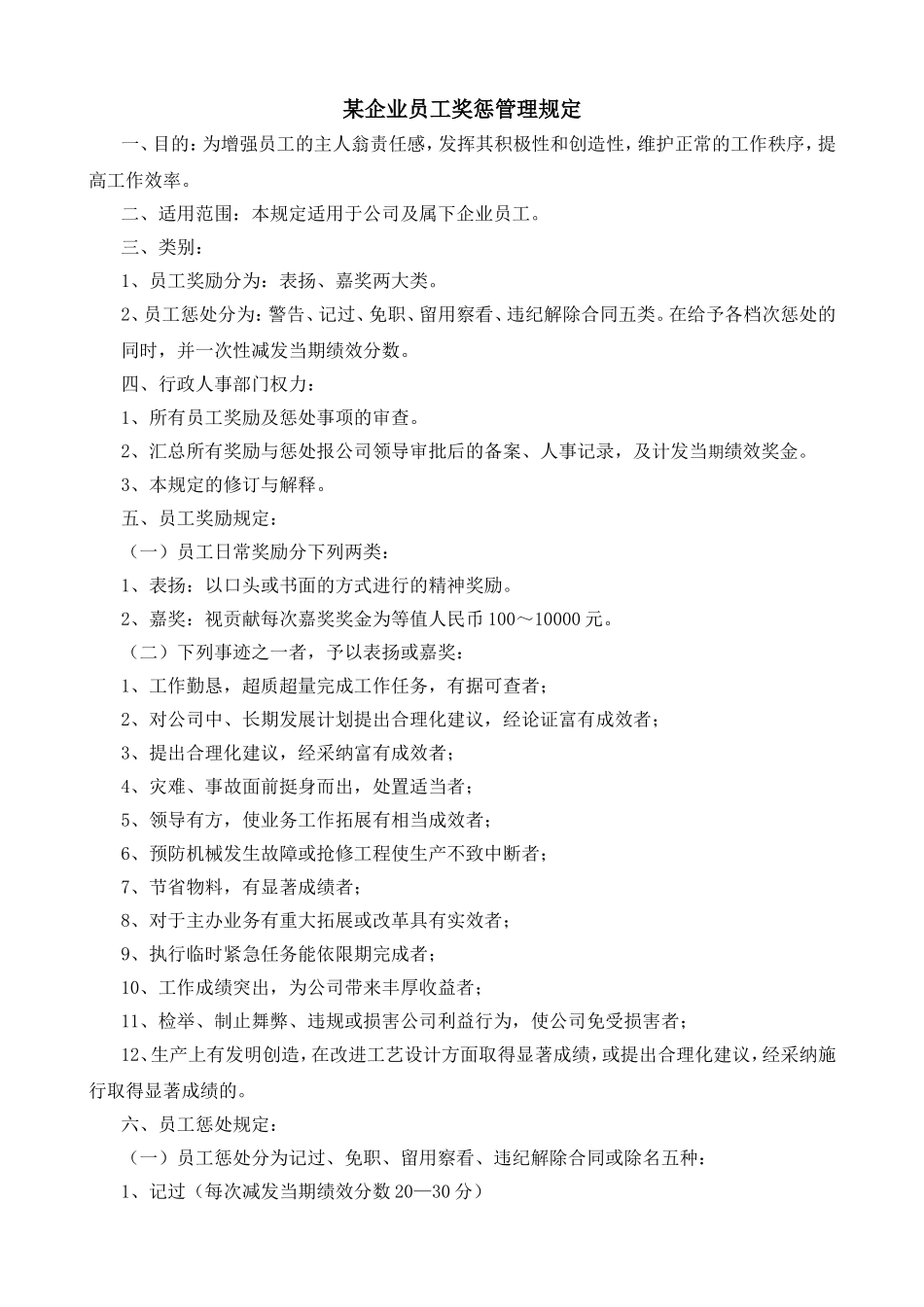 某企业员工奖惩管理规定_第1页