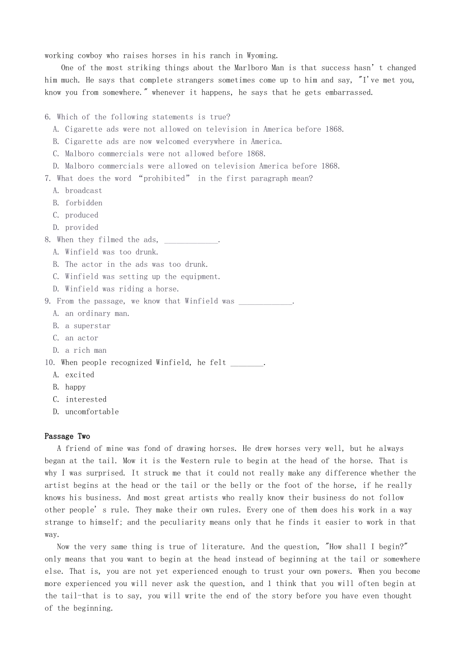 全国网络教育统一考试[大学英语B]综合练习题第6套_第2页