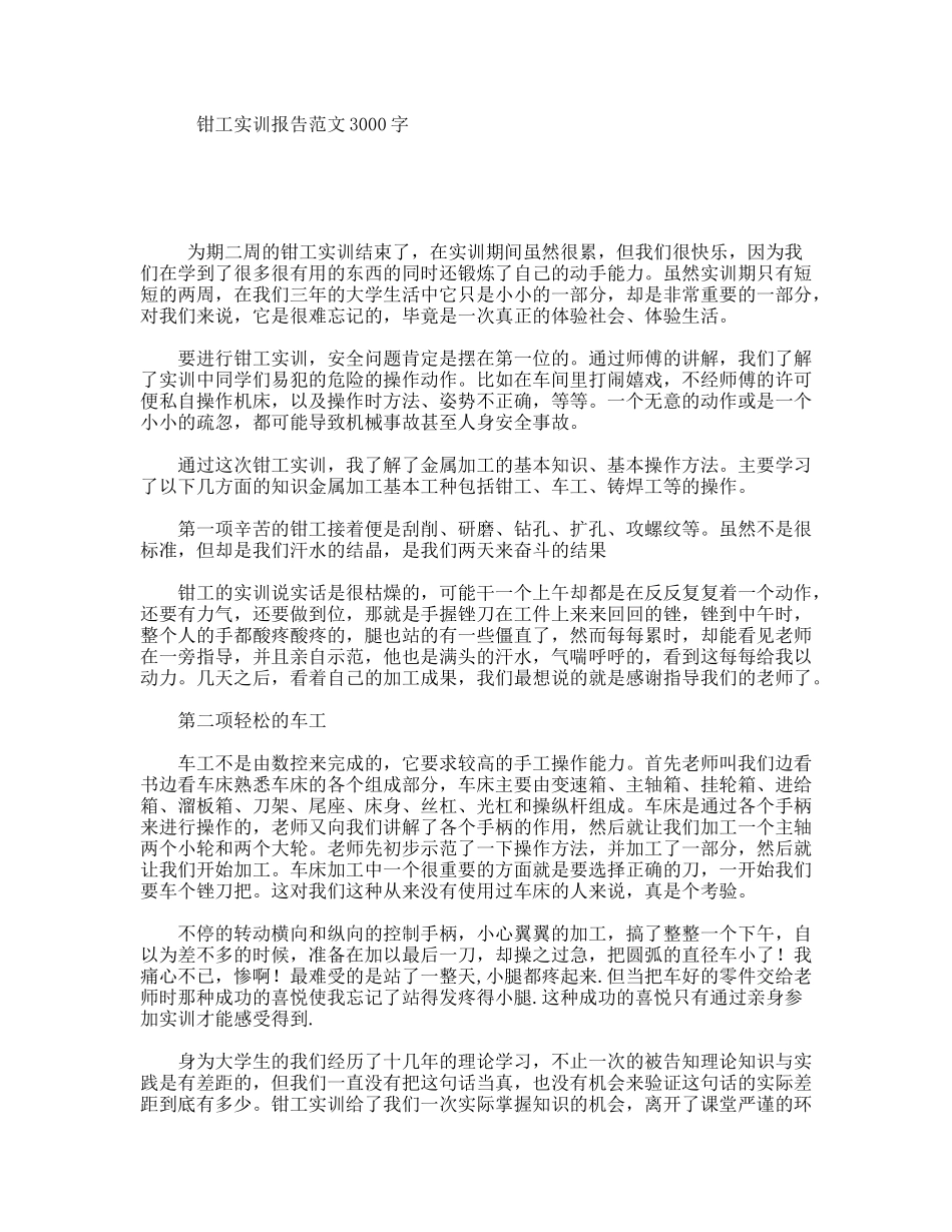钳工实训报告范文3000字_第1页