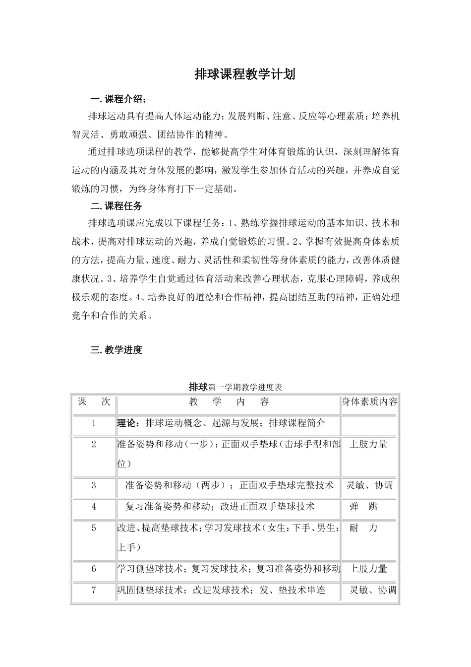 排球课程教学计划_第1页