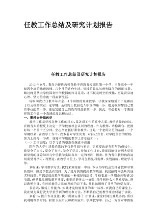 任教工作总结及研究计划报告