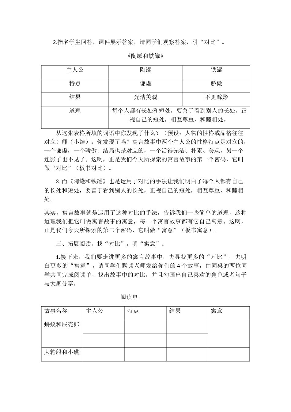 群文阅读：探索寓言故事中的密码  教学设计_第2页