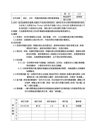 品保部统计分析持续改善与矫正预防管理措施