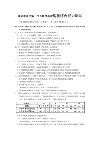 市高中第一次诊断性考试理科综合能力测试