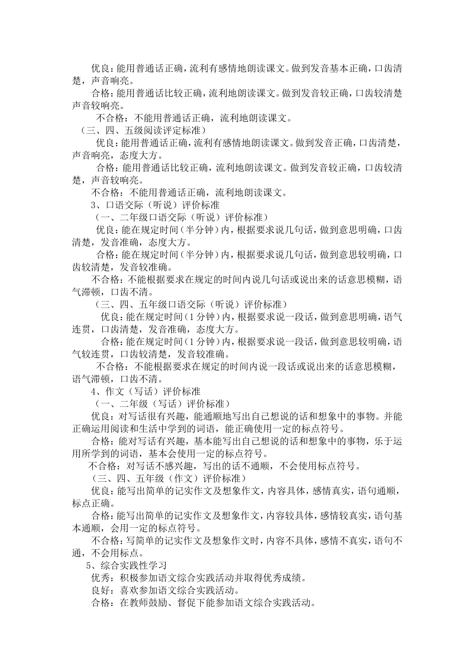 实验小学语文学科综合评价方案_第2页