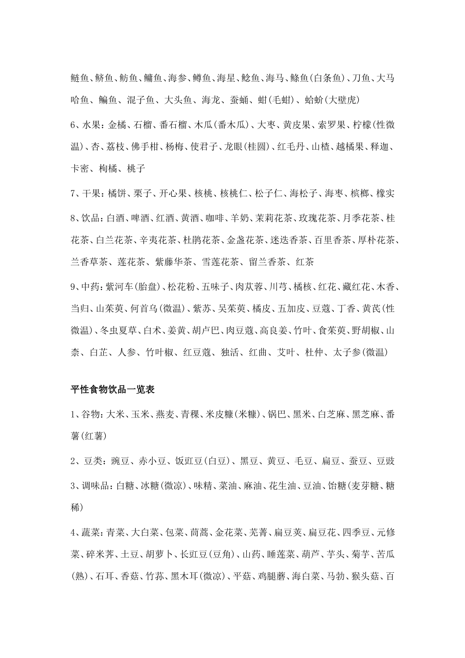 热性、温性、平性、凉性、寒性食物一览表_第2页