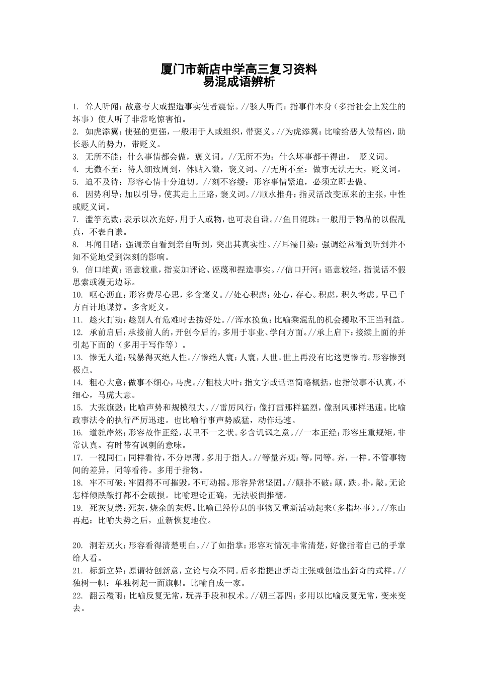 厦门市新店中学届高三复习资料易混成语辨析_第1页