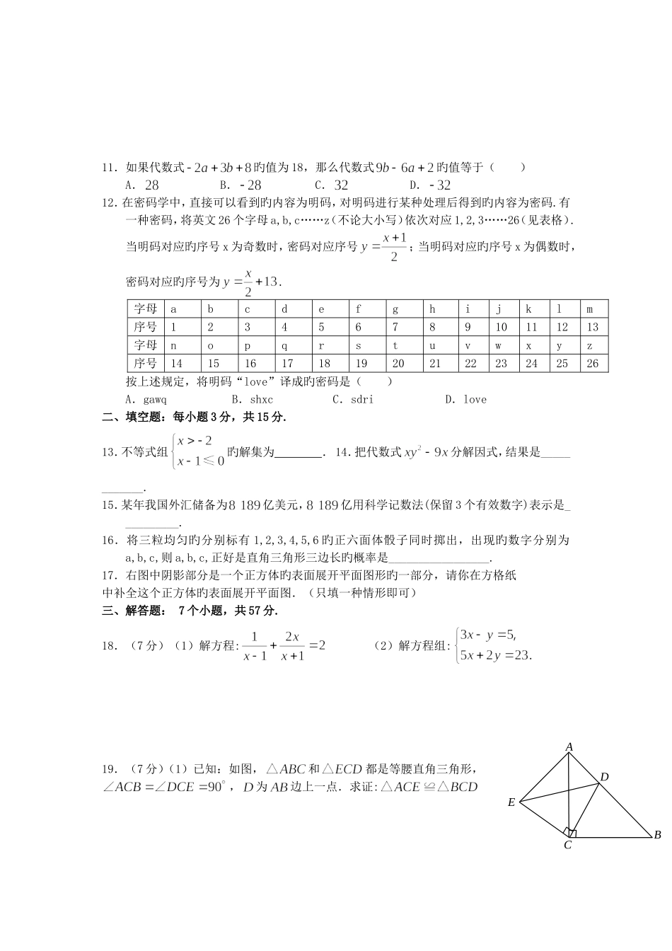 山东济南中考重点试题4-数学  中考模拟试题_第2页