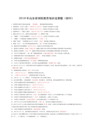 山东省国防教育知识竞赛题（初中）