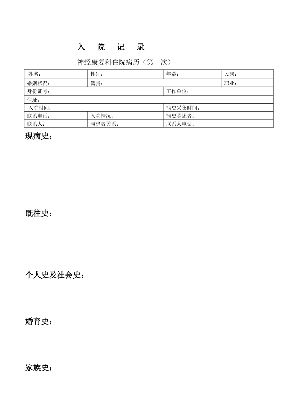 神经康复科住院病历入院记录_第1页