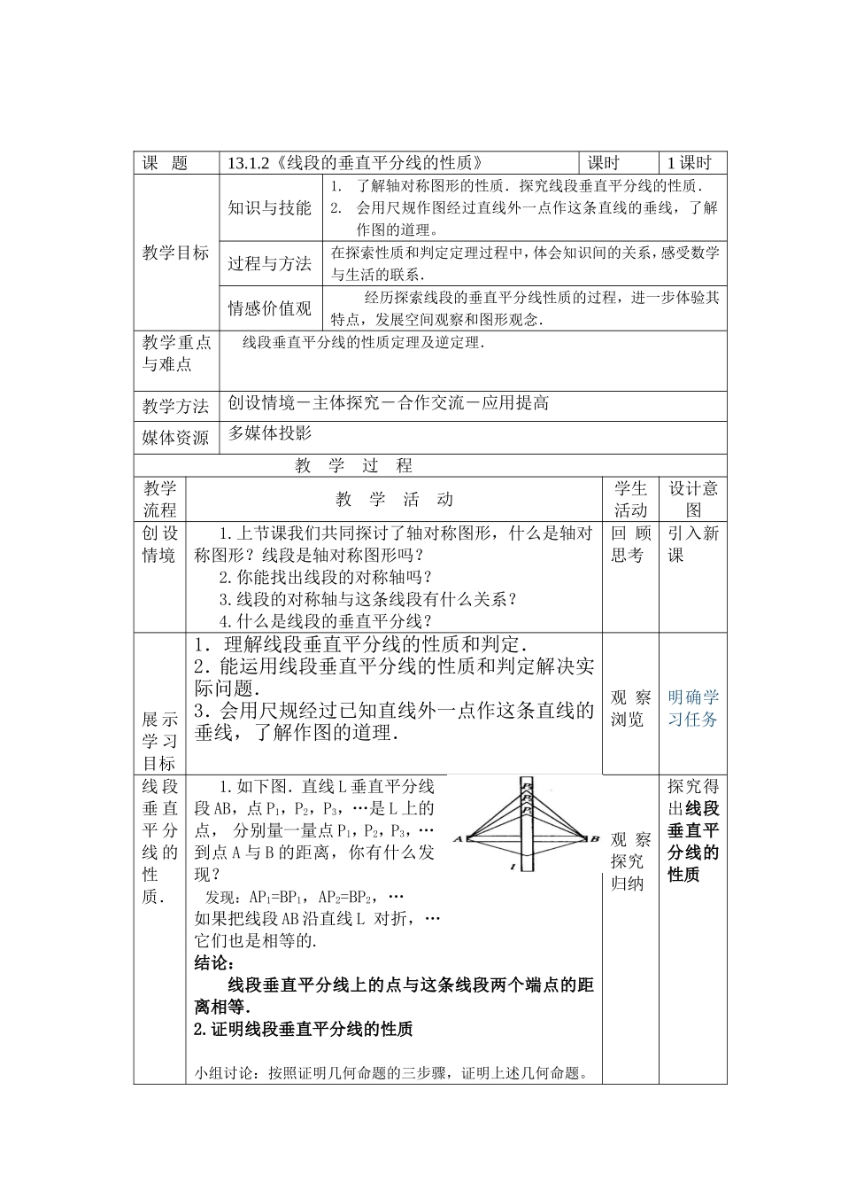 《线段的垂直平分线的性质》 教学设计_第1页