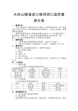 大柱山隧道进口横洞洞口监控量测方案