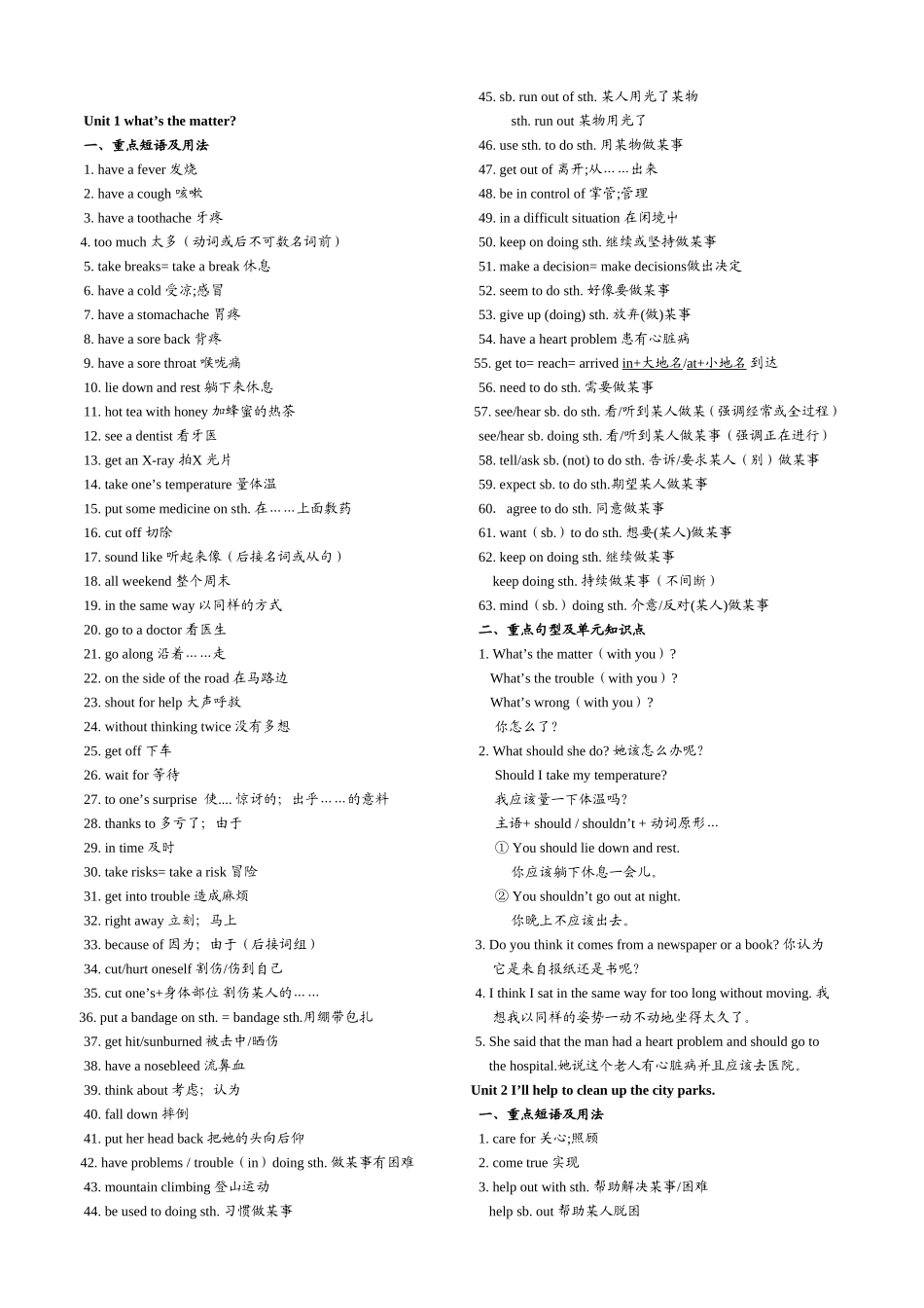 Unit 1 what’s the matter重点短语及用法_第1页