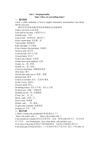 Unit 2   Keeping healthy知识点梳理汇总