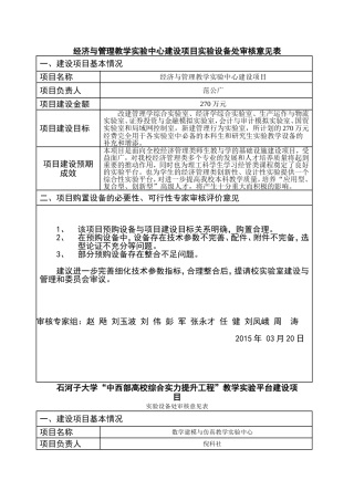 经济与管理教学实验中心建设项目实验设备处审核意见表