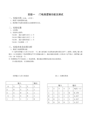 门电路逻辑功能及测试实验报告