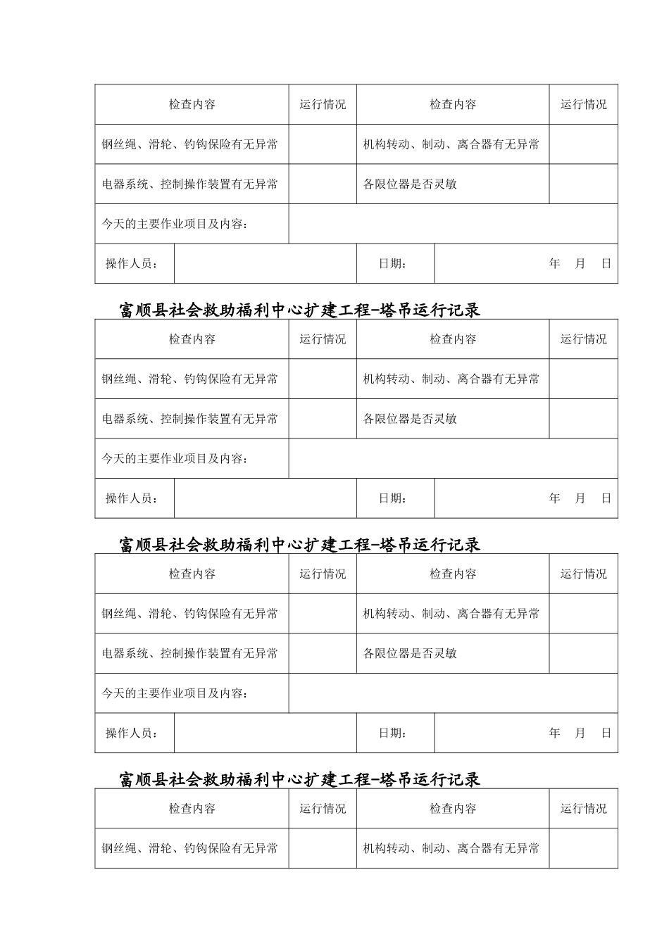 建设工程有限公司富顺县社会救助福利中心扩建工程塔吊运行记录_第2页