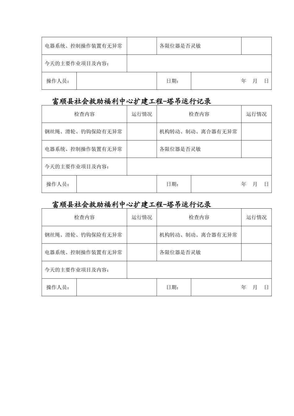 建设工程有限公司富顺县社会救助福利中心扩建工程塔吊运行记录_第3页