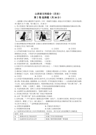山西省文科综合（历史）