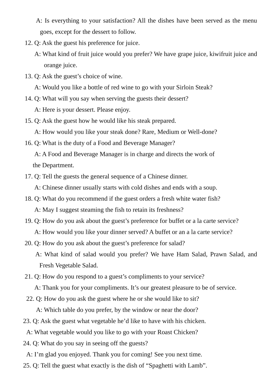 山西省职业院校技能大赛（中职组）酒店服务赛项英语口试题库_第2页