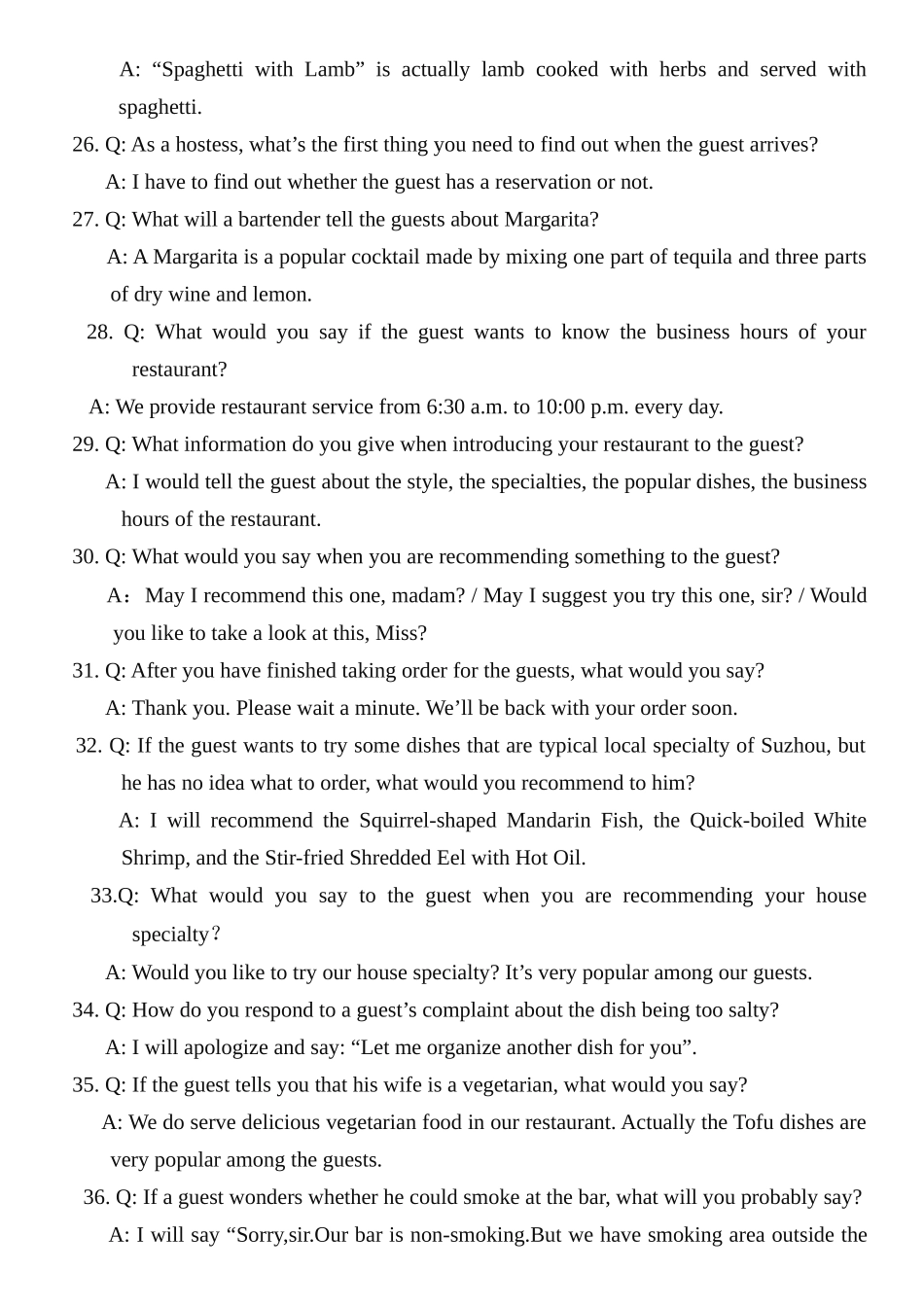 山西省职业院校技能大赛（中职组）酒店服务赛项英语口试题库_第3页