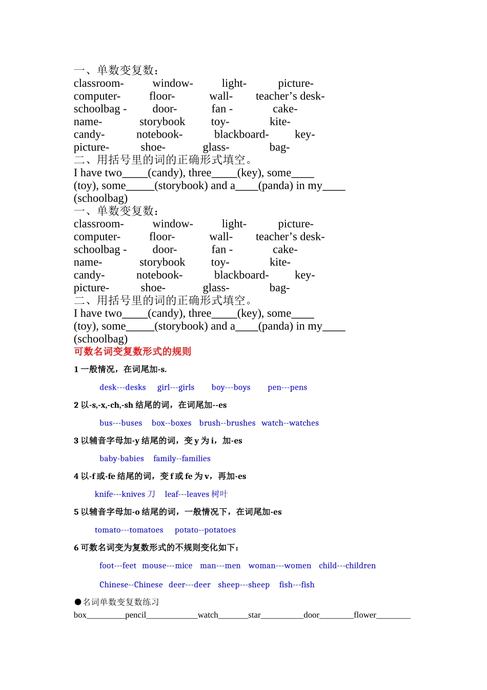可数名词变复数形式的规则练习题_第1页
