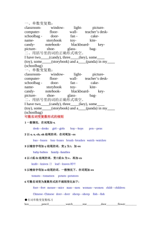 可数名词变复数形式的规则练习题