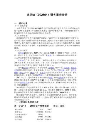 理工大学比亚迪财务报表分析研究