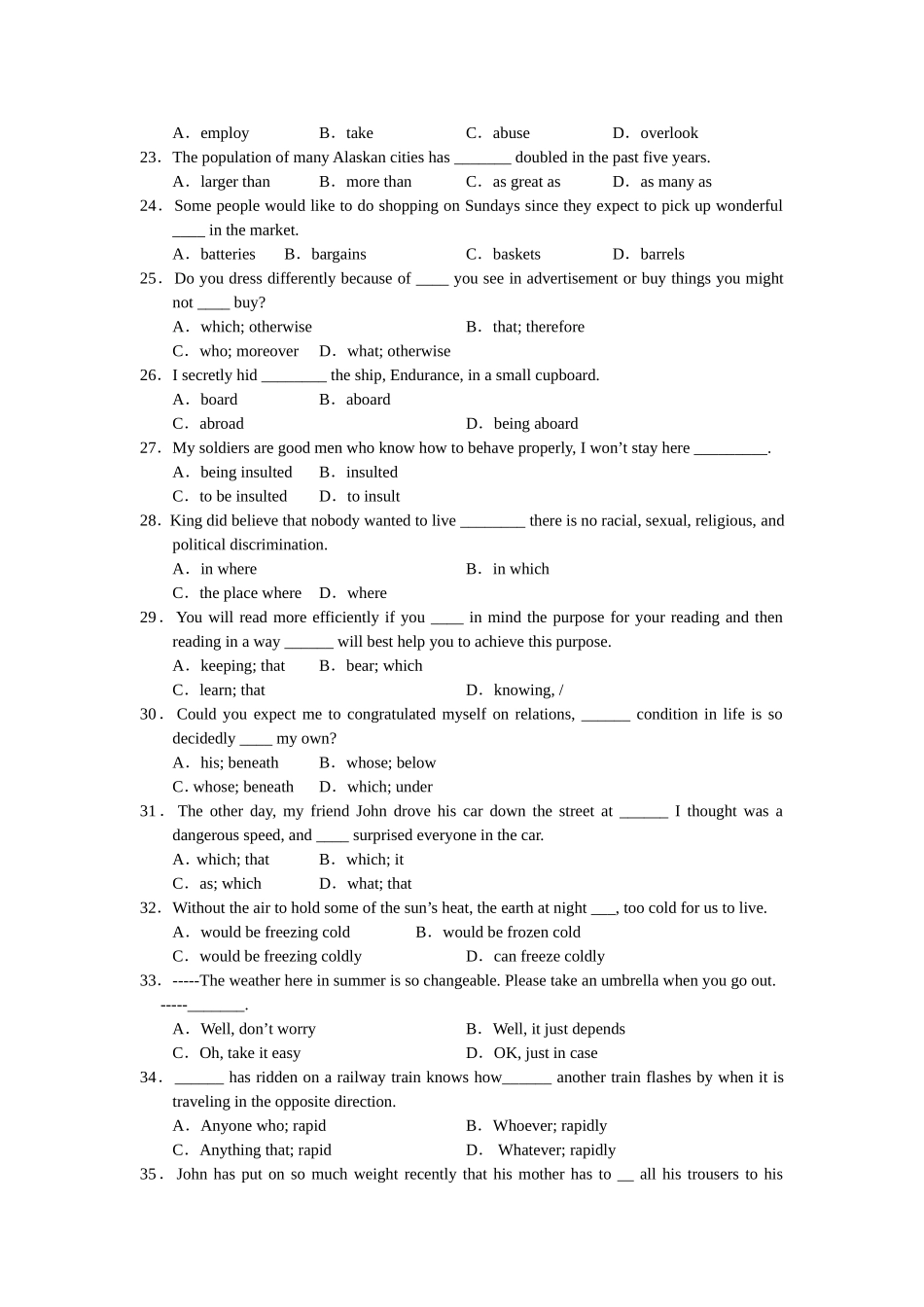 四川省宜宾市第三中学学年度高三英语第一学期期中考试试题_第3页