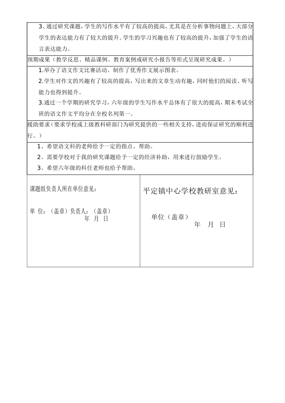 如何提高学生的写作水平小课题研究申报表_第3页