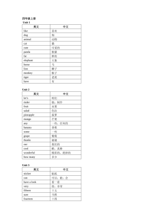 四年级上册单词汇总