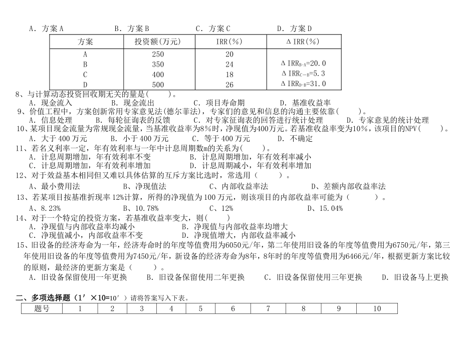试题 系统进行技术经济分析测试题_第2页