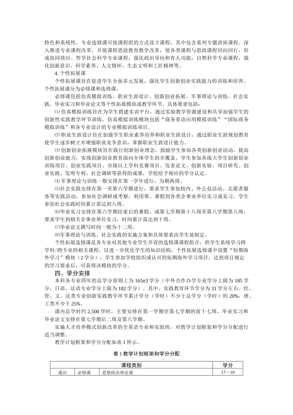 上海对外经贸大学本科学分制教学培养方案总则_第3页