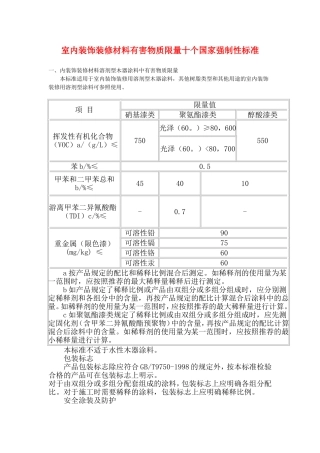 室内装饰装修材料有害物质限量十个国家强制性标准