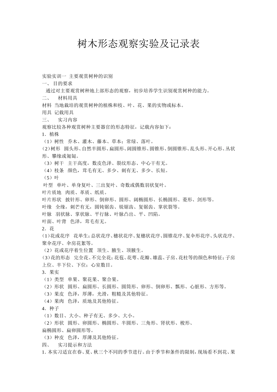树木形态观察实验及记录表_第1页