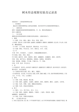 树木形态观察实验及记录表