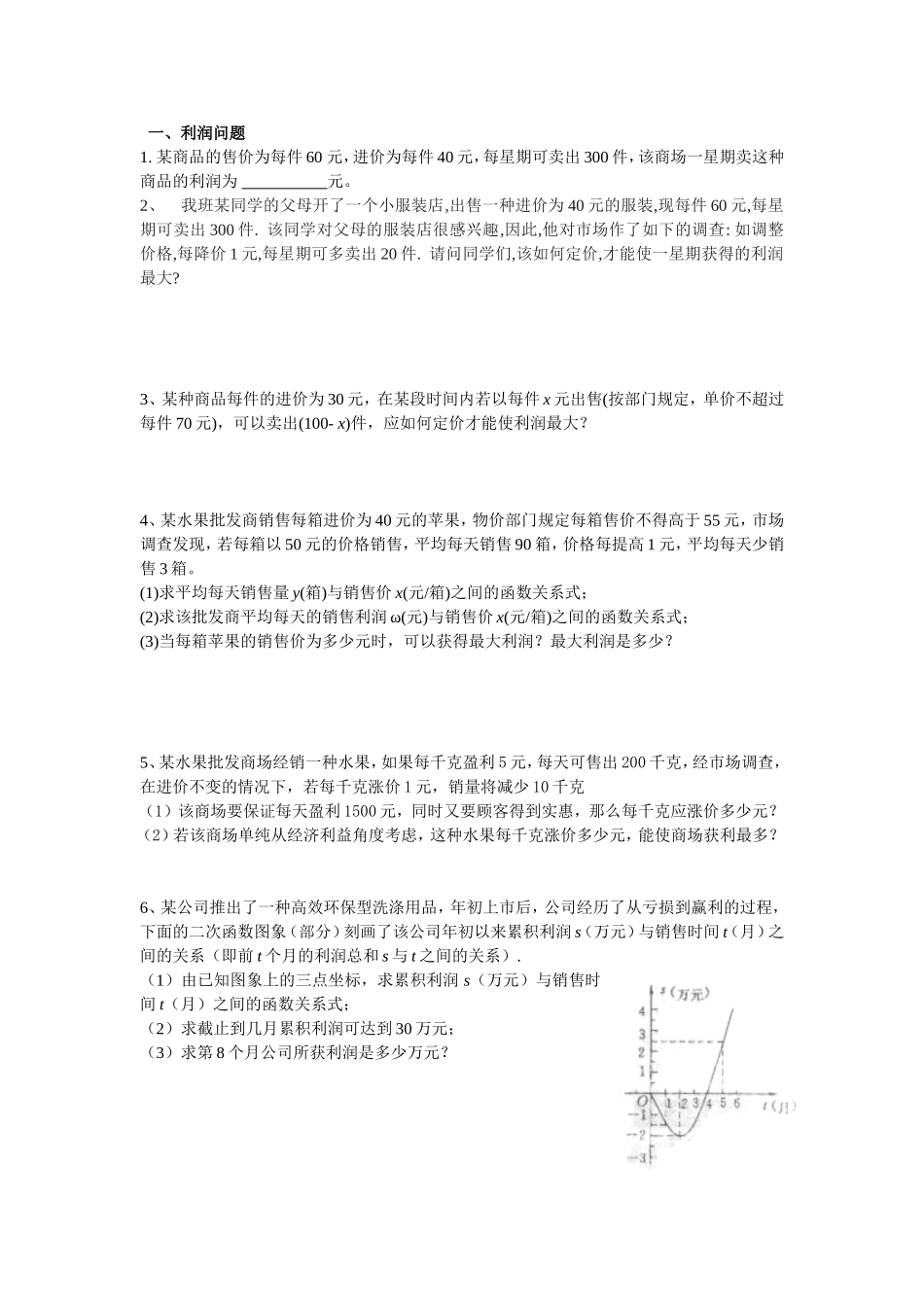 利润问题面积问题测试题_第1页