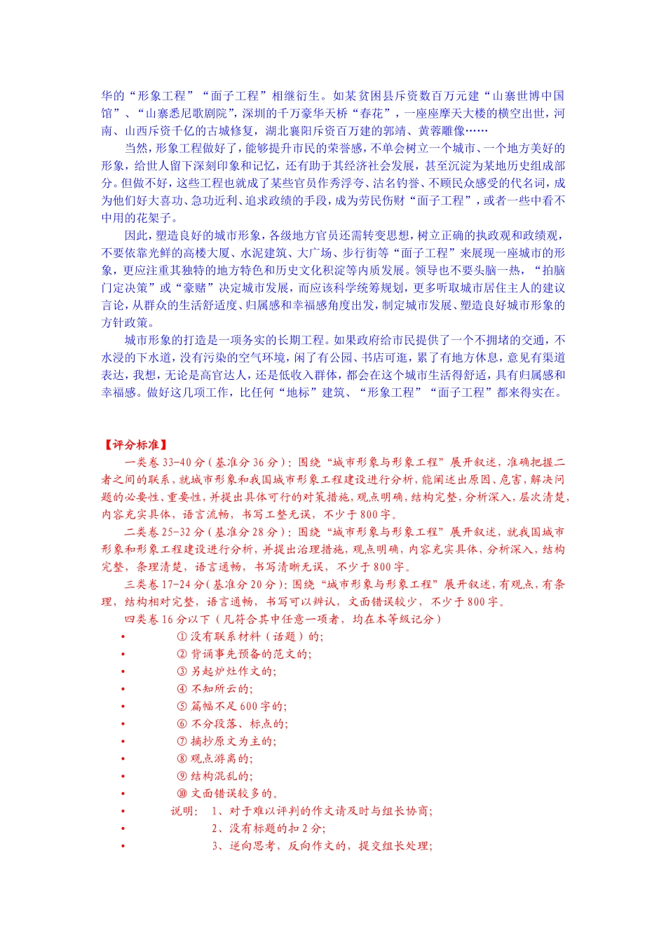 申论答案“遏制城市形象工程”答案与评分标准_第3页