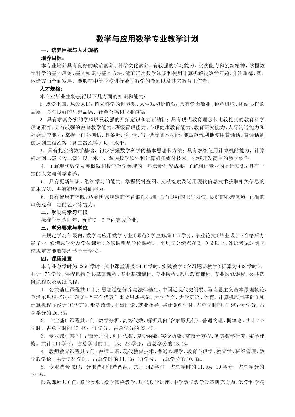 数学与应用数学专业教学计划_第1页
