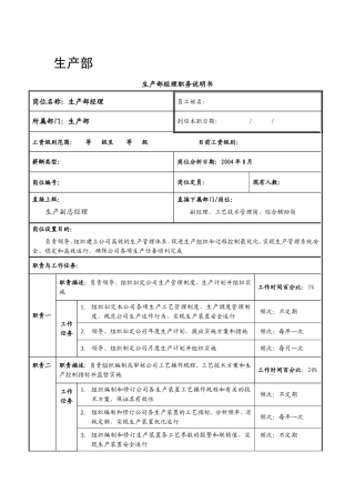 生产部岗位说明书