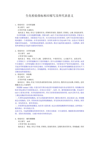 生化检验指标相应缩写及所代表意义